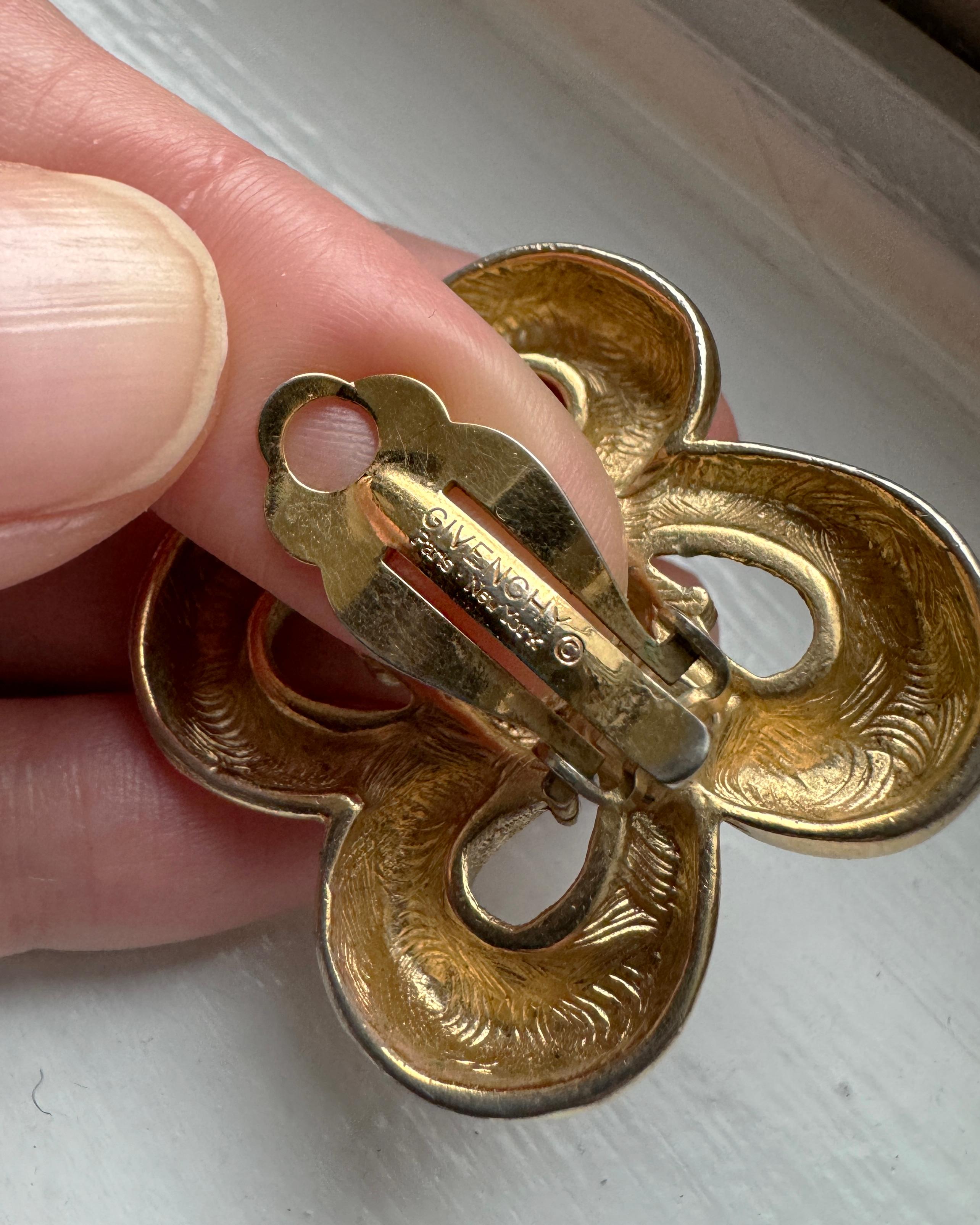 Vintage Givenchy Gold Logo Bow Earrings For Sale 3