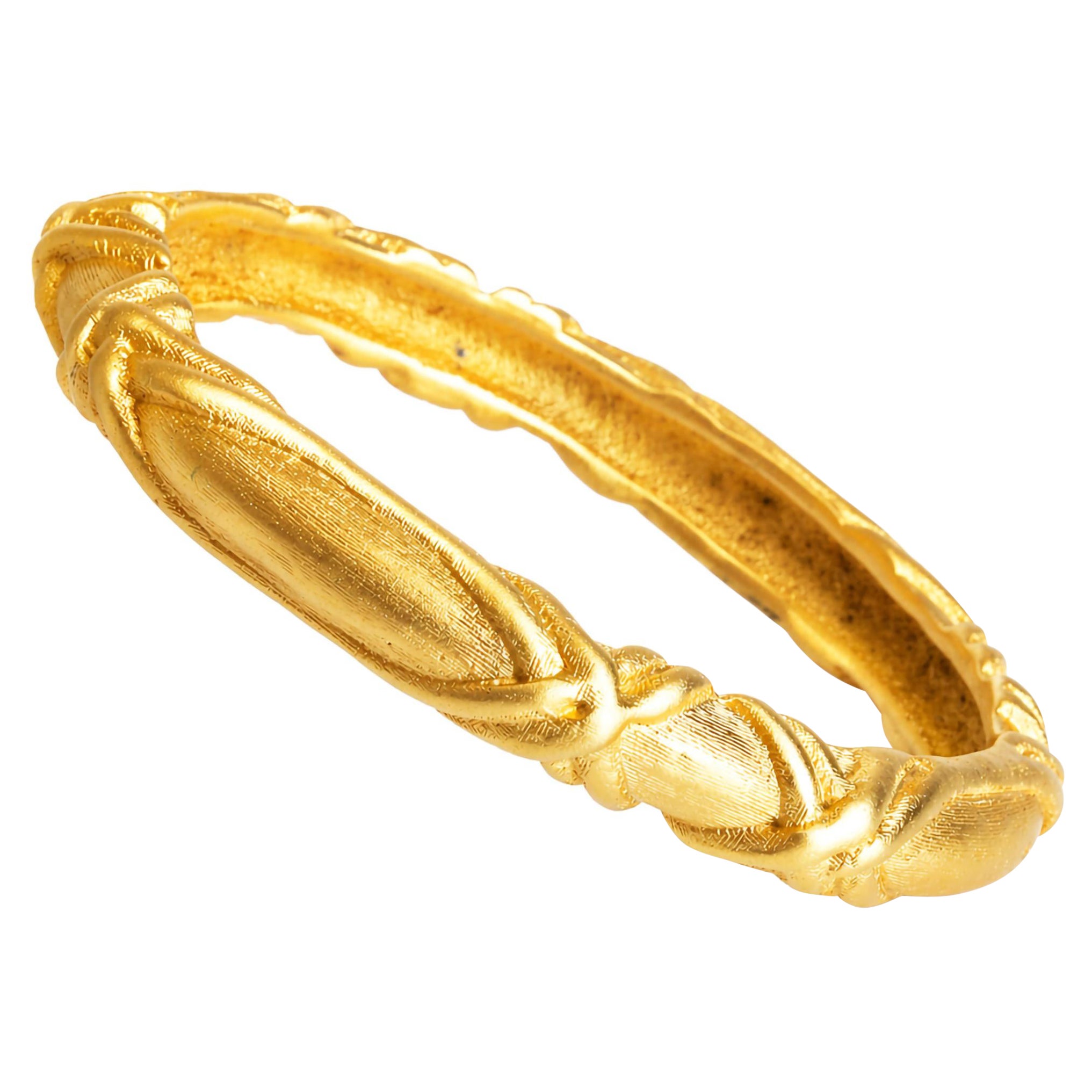 Vintage Givenchy Gold Metal Bangle Bracelet, Abstract Design, 1980s