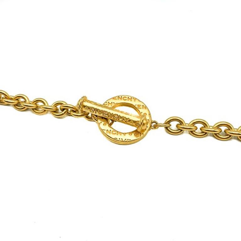Vintage Givenchy Gold & Pearl Logo Whistle Chain Necklace 1990s In Good Condition For Sale In Wilmslow, GB