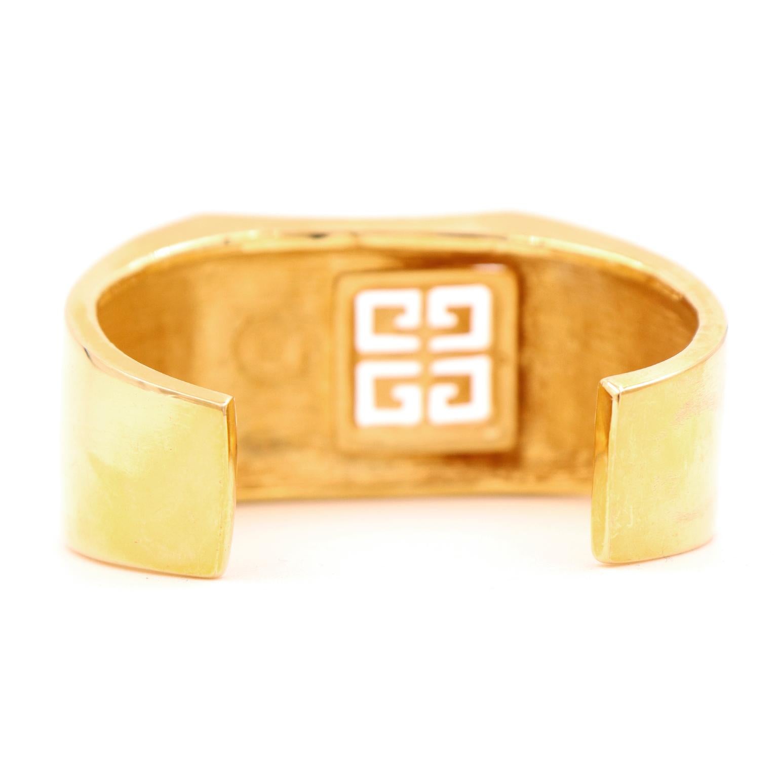 Vintage Givenchy Gold Plated Branded Cuff Bracelet In Good Condition For Sale In Portland, OR