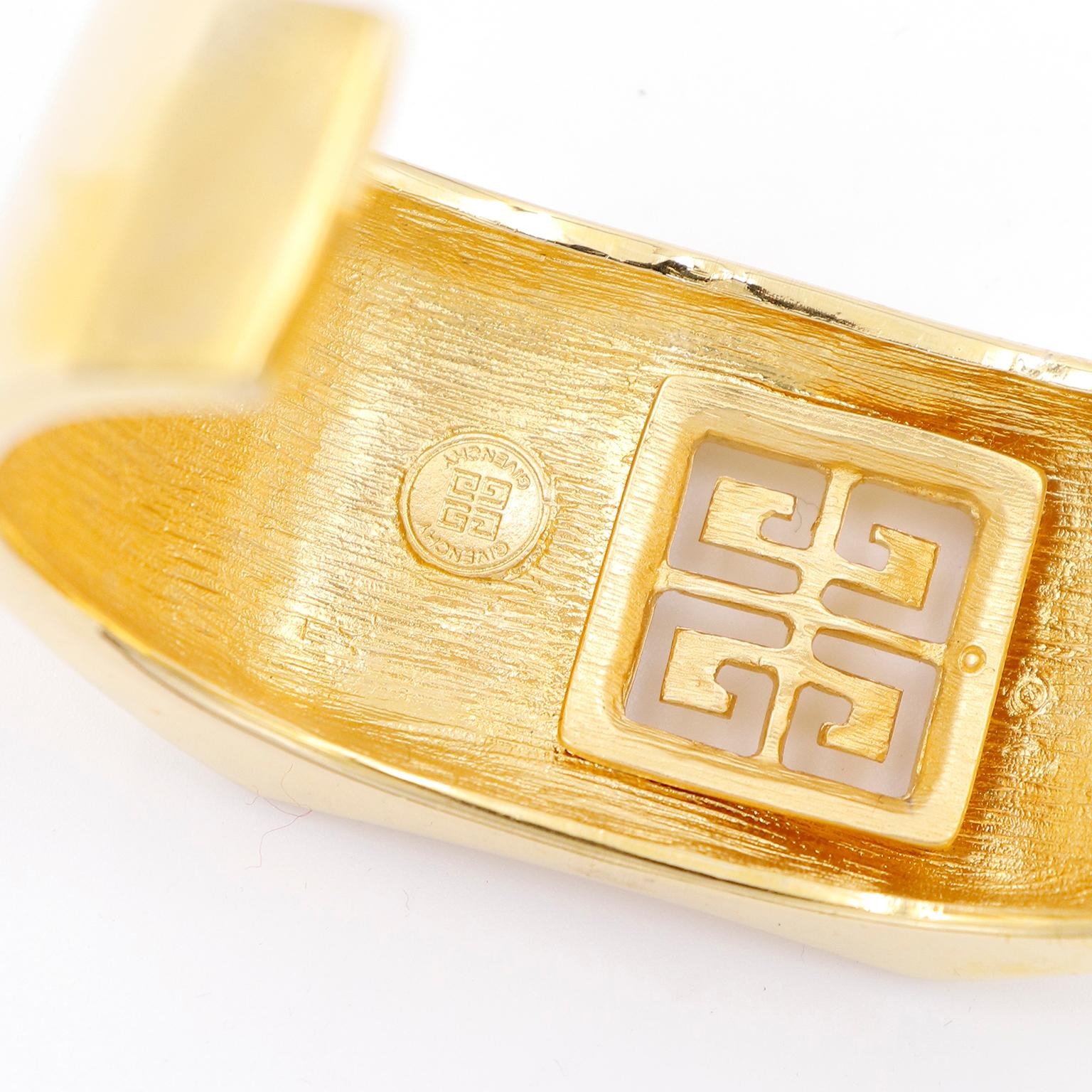 Women's Vintage Givenchy Gold Plated Branded Cuff Bracelet For Sale