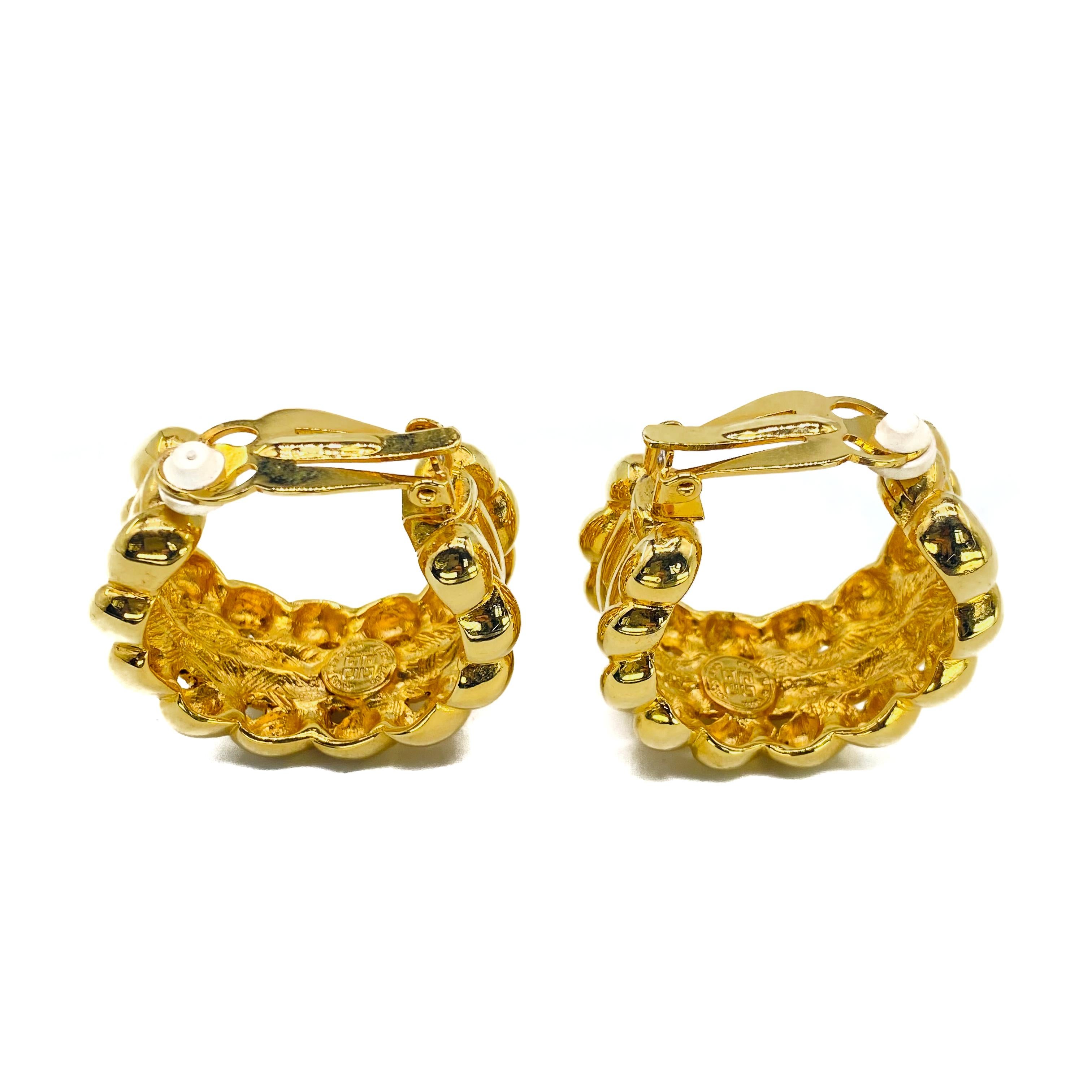 Vintage GIVENCHY Gold Plated Clip On Earrings 1980s In Excellent Condition For Sale In London, GB