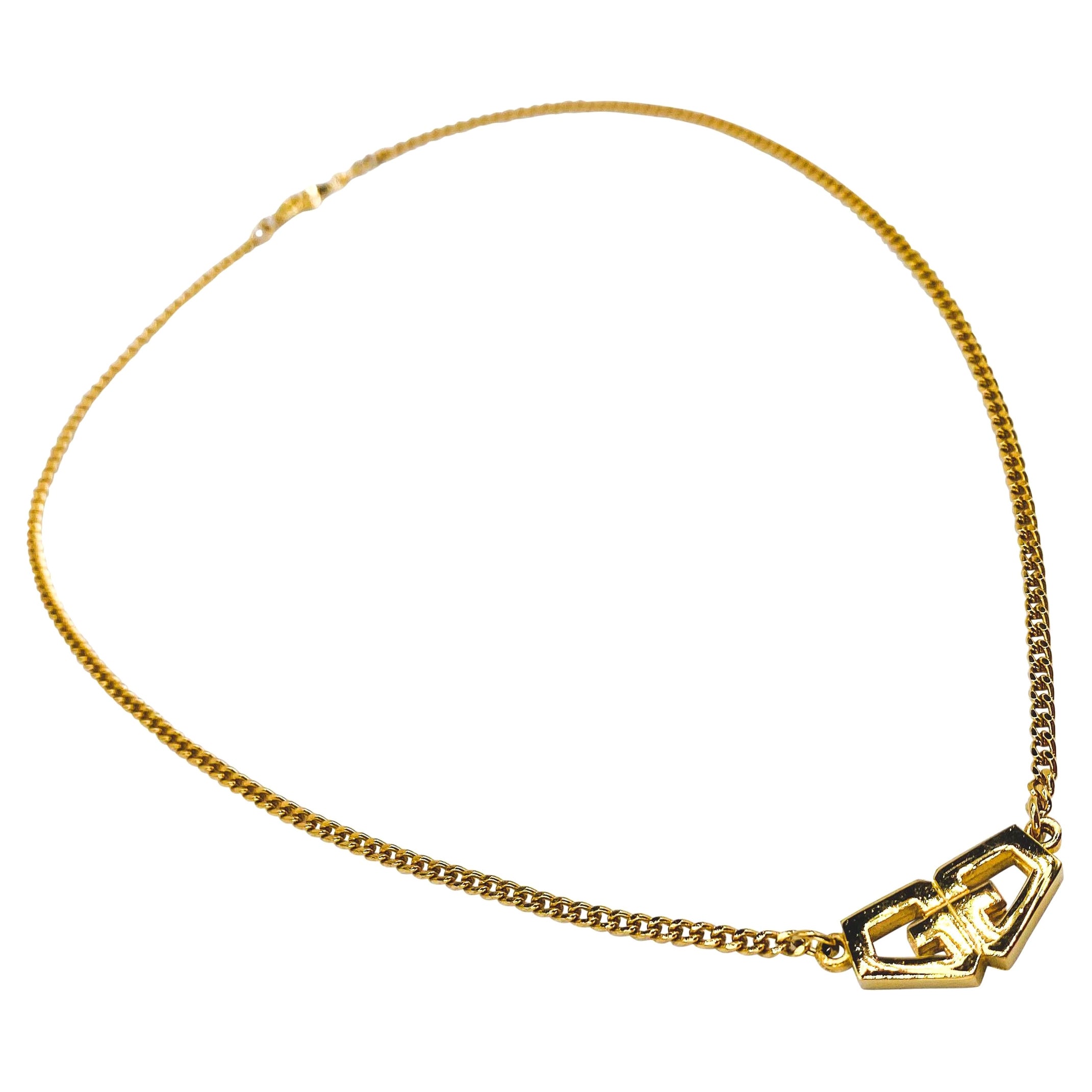 Vintage GIVENCHY Gold Plated Pendant Necklace 1970s For Sale