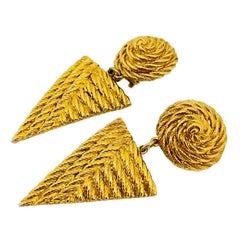 Vintage GIVENCHY gold rope dangle designer runway clip on earrings