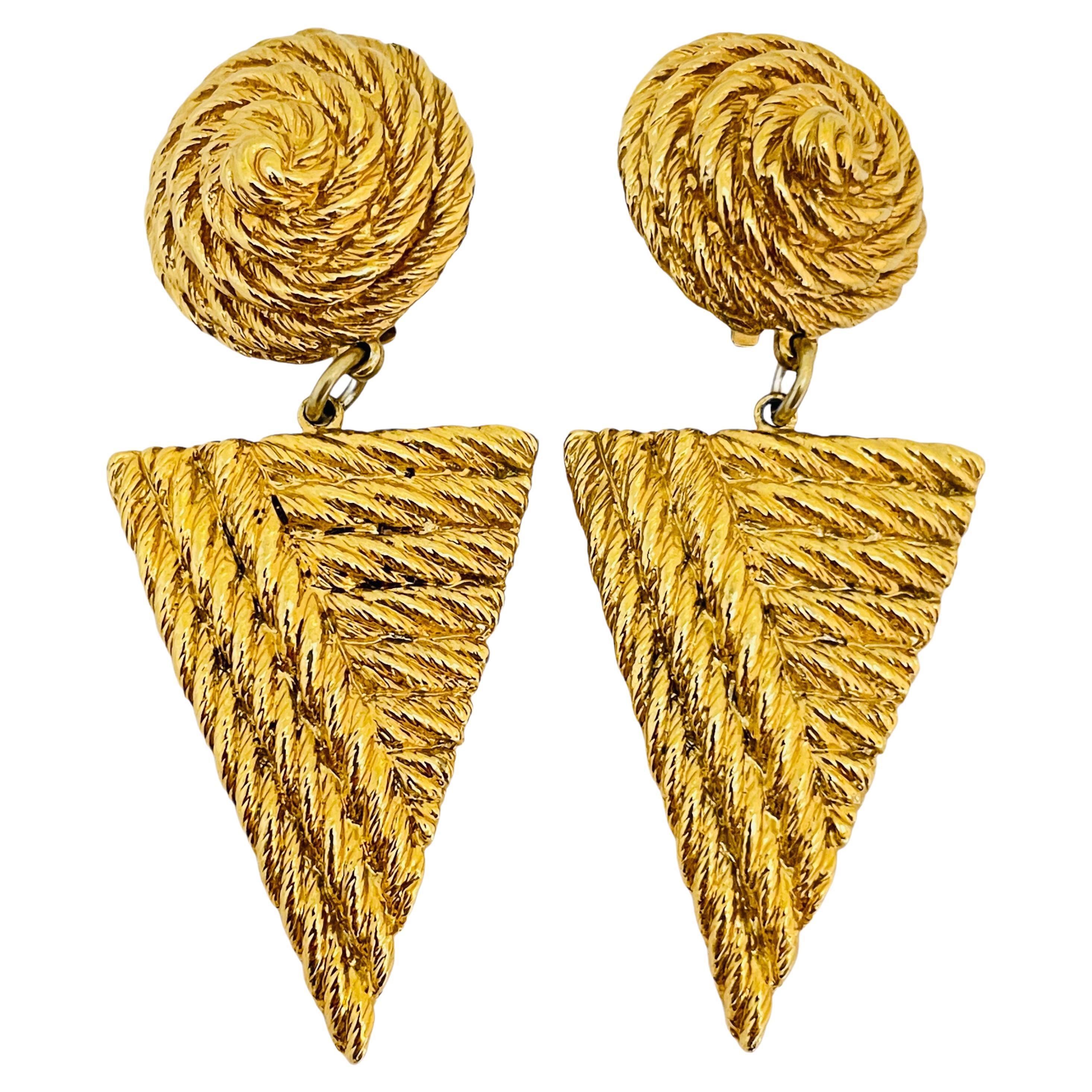Vintage GIVENCHY gold rope dangle designer runway clip on earrings For Sale