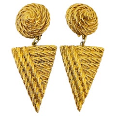 Vintage GIVENCHY gold rope dangle designer runway clip on earrings
