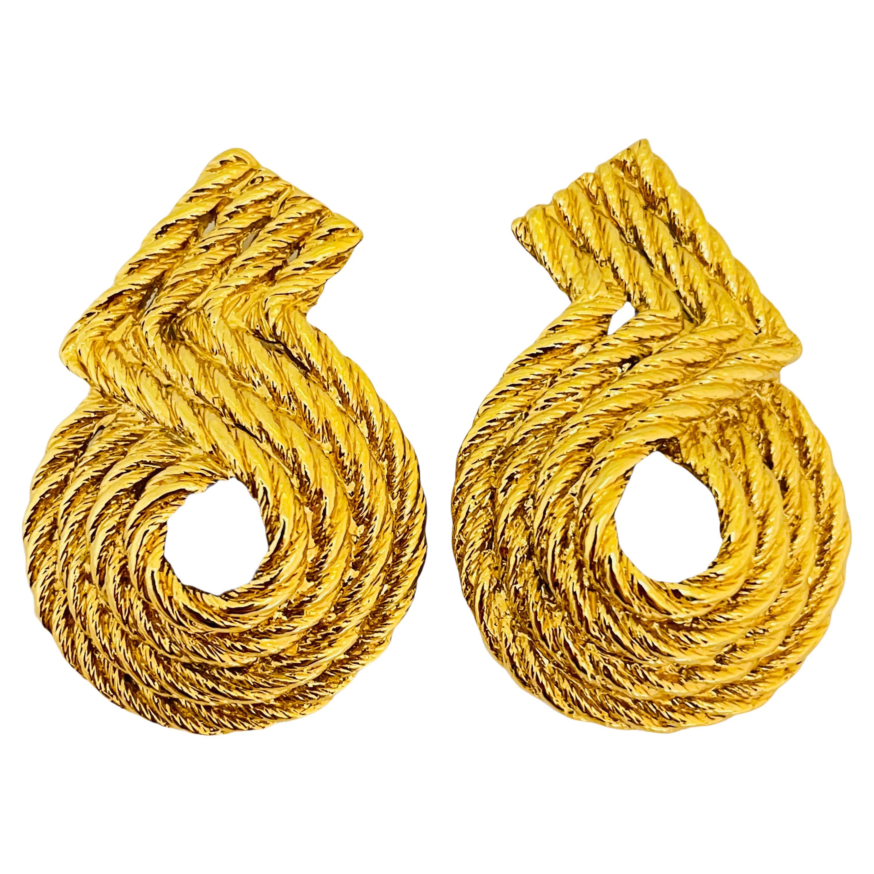 Vintage GIVENCHY gold rope designer runway clip on earrings For Sale