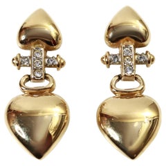 Vintage Givenchy Gold Tone Drop Heart Earrings Circa 1990s