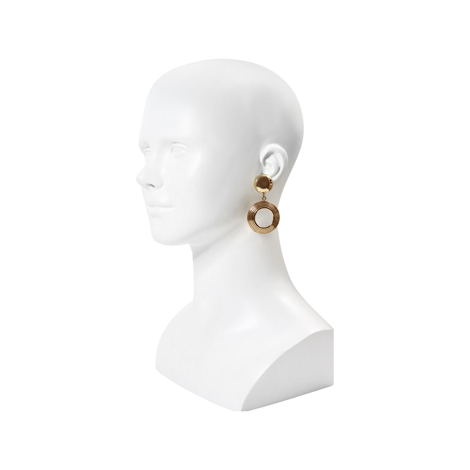Vintage Givenchy Gold Tone Textured  Dangling Hoop Earrings Circa 1990s For Sale 1