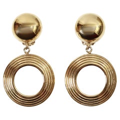Vintage Givenchy Gold Tone Textured  Dangling Hoop Earrings Circa 1990s