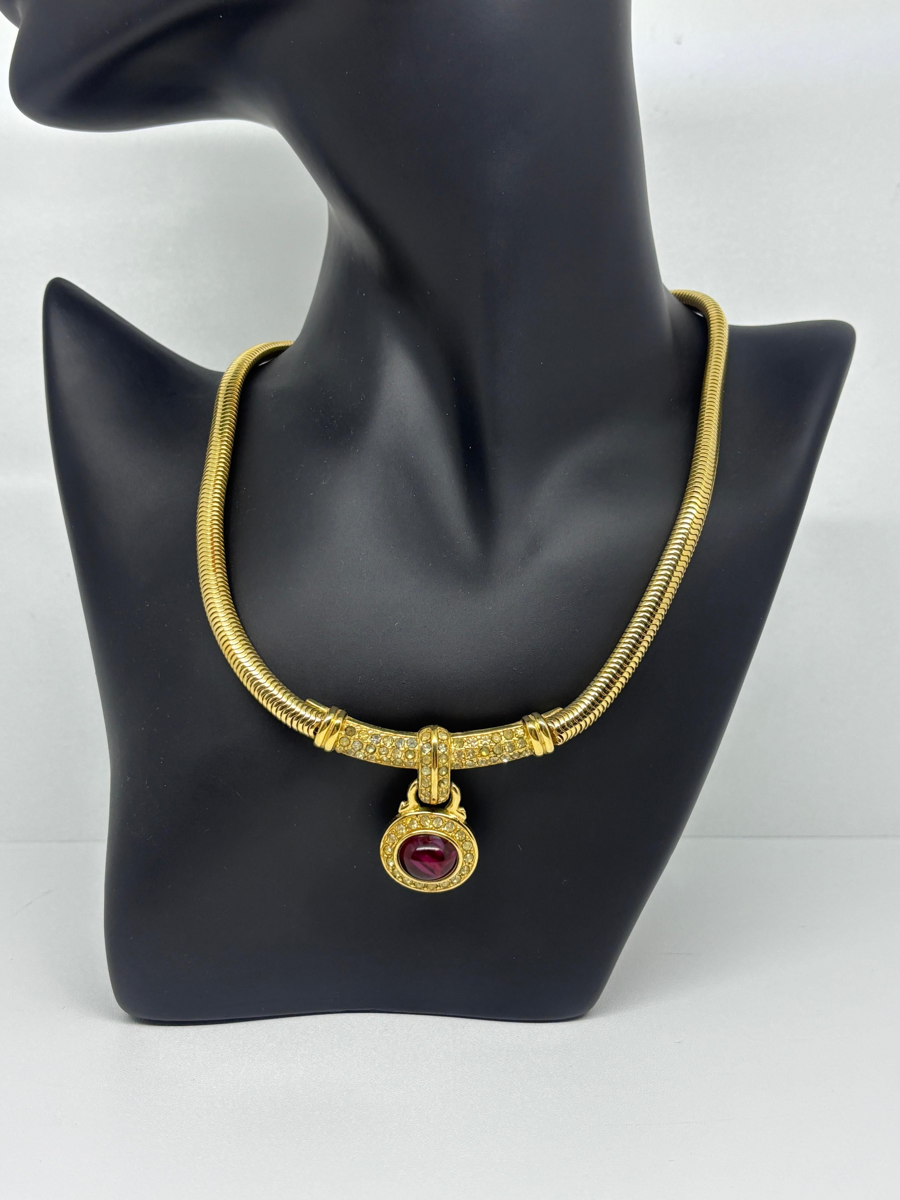 Vintage Givenchy Gold with Red Stone Necklace and Earrings Set 11