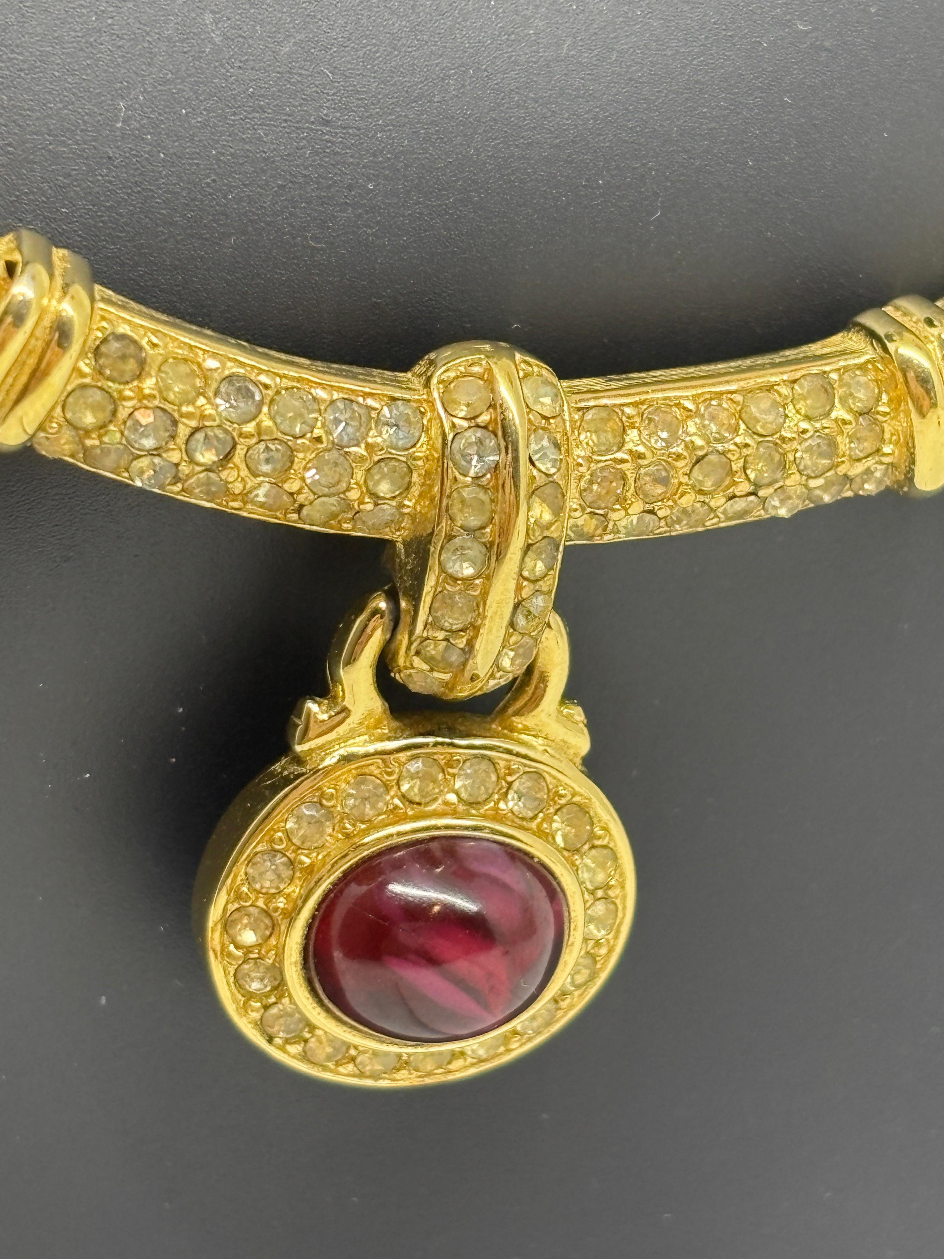 Vintage Givenchy Gold with Red Stone Necklace and Earrings Set 4