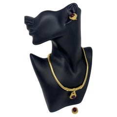 Vintage Givenchy Gold with Red Stone Necklace and Earrings Set