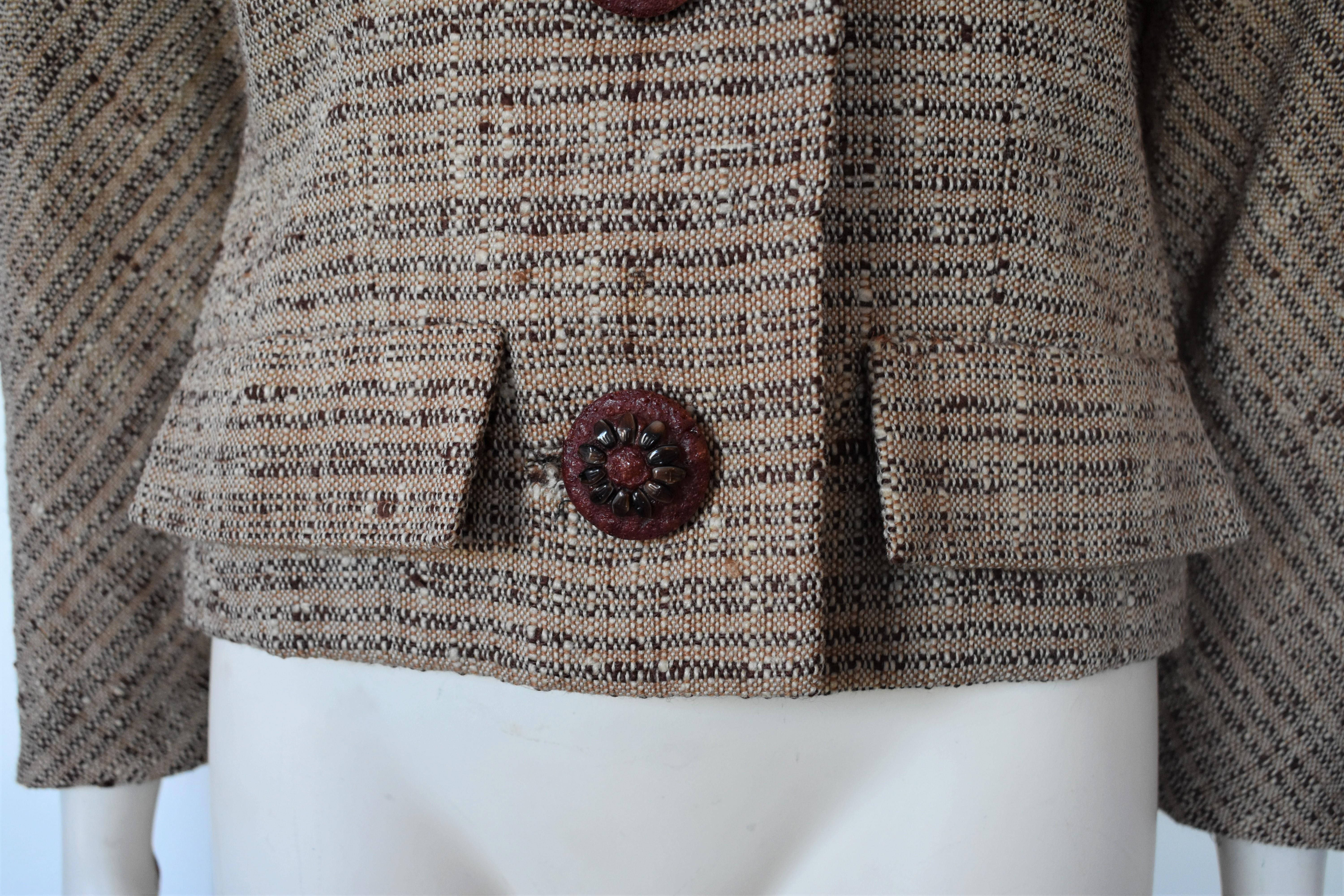 FINAL SALE Givenchy Haute Couture Tweed Jacket Audrey Hepburn Style, Circa 1958 For Sale 3