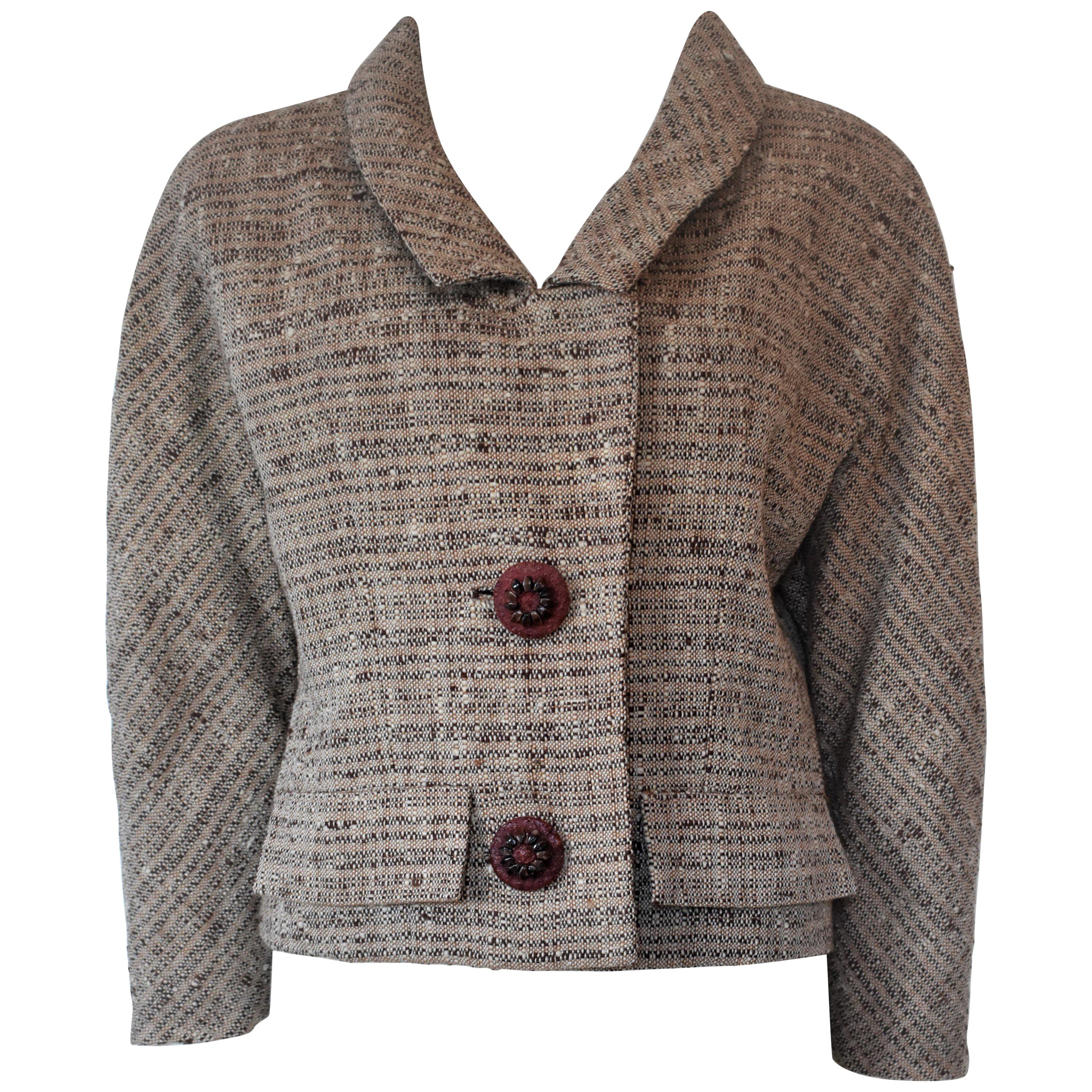 FINAL SALE Givenchy Haute Couture Tweed Jacket Audrey Hepburn Style, Circa 1958 For Sale