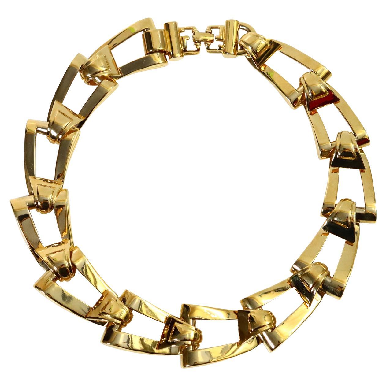 Vintage Givenchy Heavy Gold Tone Link Necklace Circa 1980s For Sale 1