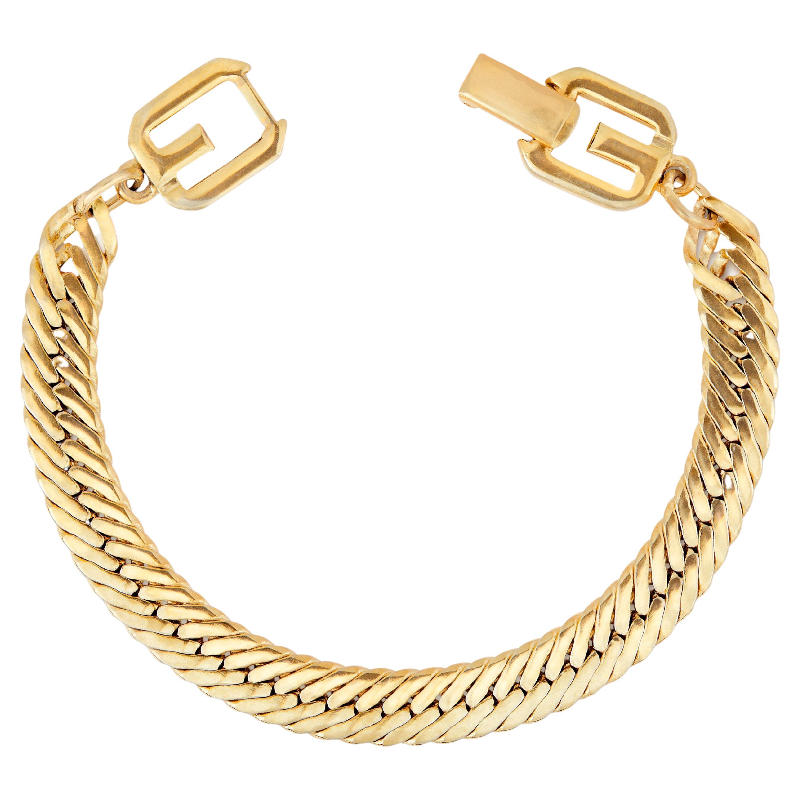 Vintage Givenchy Herringbone Chain Bracelet with Logo Clasp, 1980s For Sale