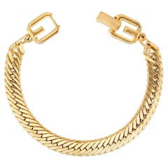 Vintage Givenchy Herringbone Chain Bracelet with Logo Clasp, 1980s