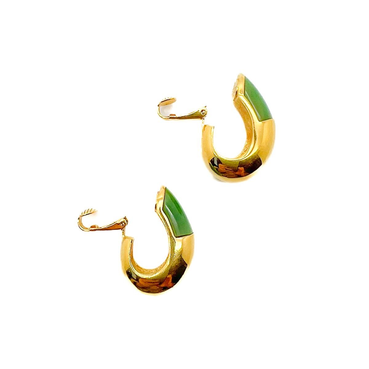 Vintage Givenchy Jade Huggie Earrings 1976 In Good Condition For Sale In Wilmslow, GB