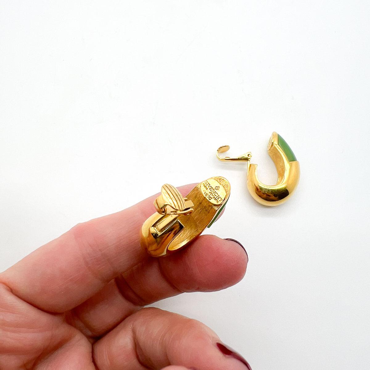 Women's or Men's Vintage Givenchy Jade Huggie Earrings 1976 For Sale