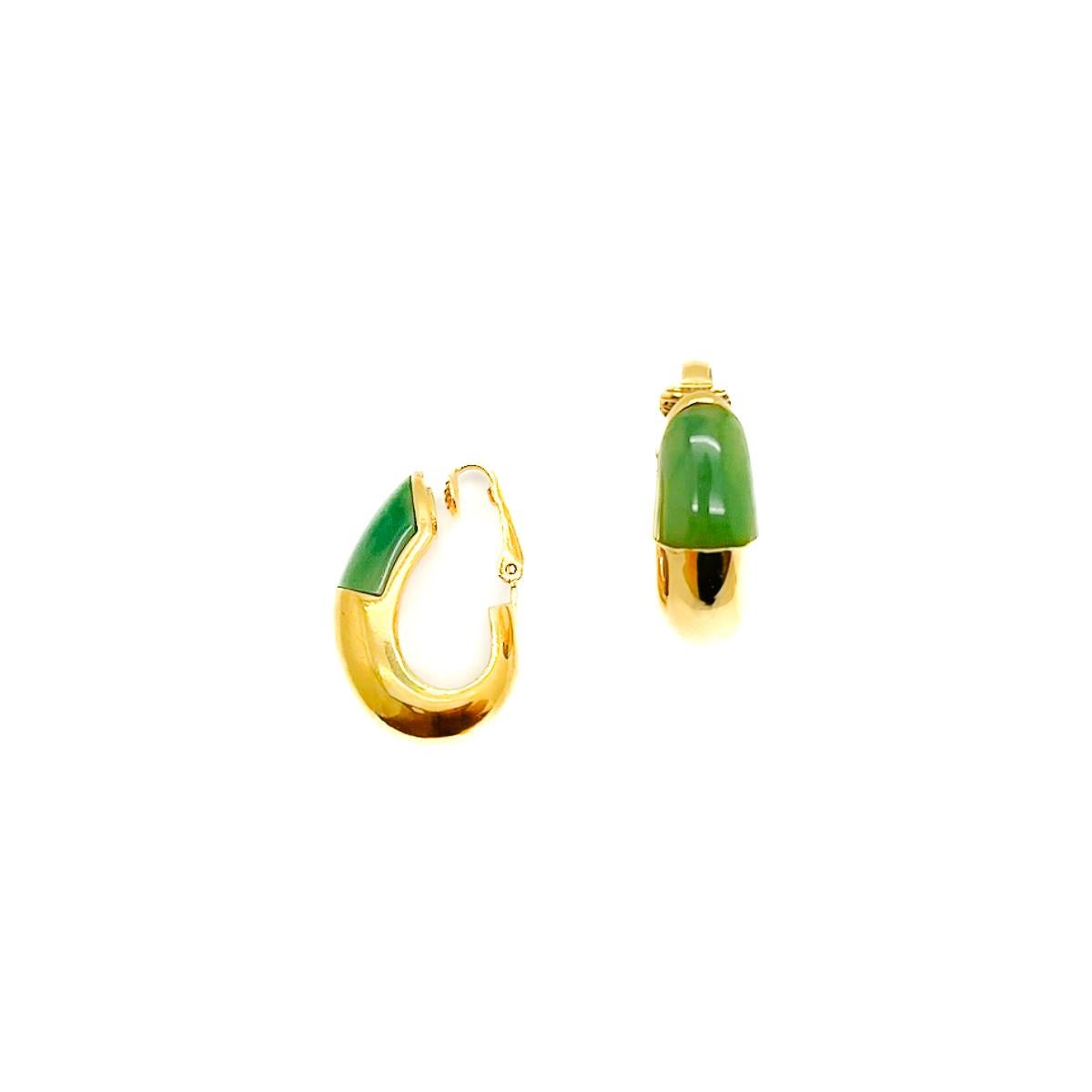 Vintage Givenchy Jade Huggie Earrings 1976 For Sale 1