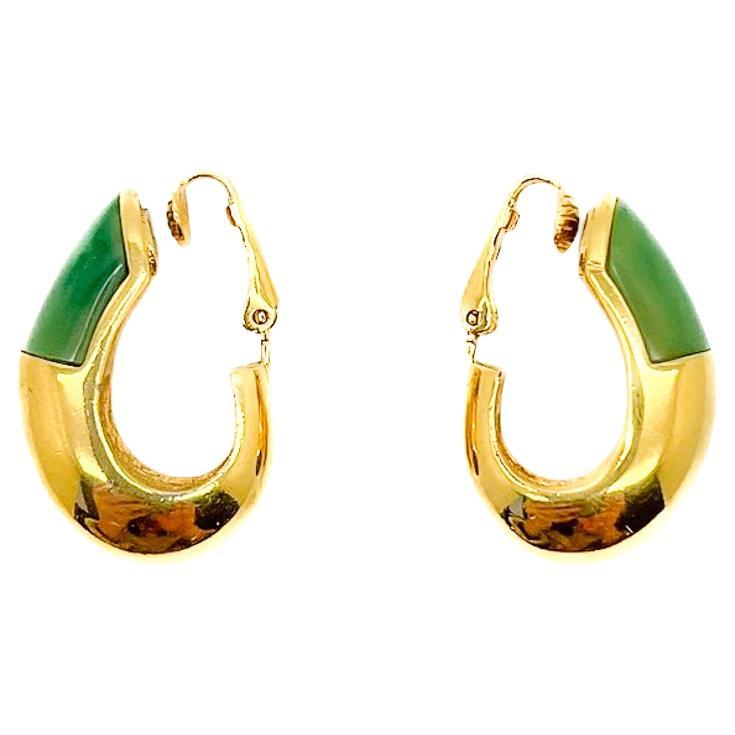 Vintage Givenchy Jade Huggie Earrings 1976 For Sale