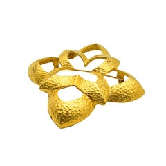 Vintage Givenchy Very Large Hammered Gold Quatrefoil Brooch 1980s