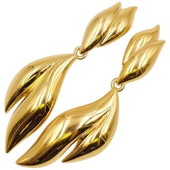 Vintage Givenchy Leaf Massive Gold tone Clip-on Earrings 1990's