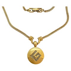 Vintage GIVENCHY logo gold crystal designer runway necklace