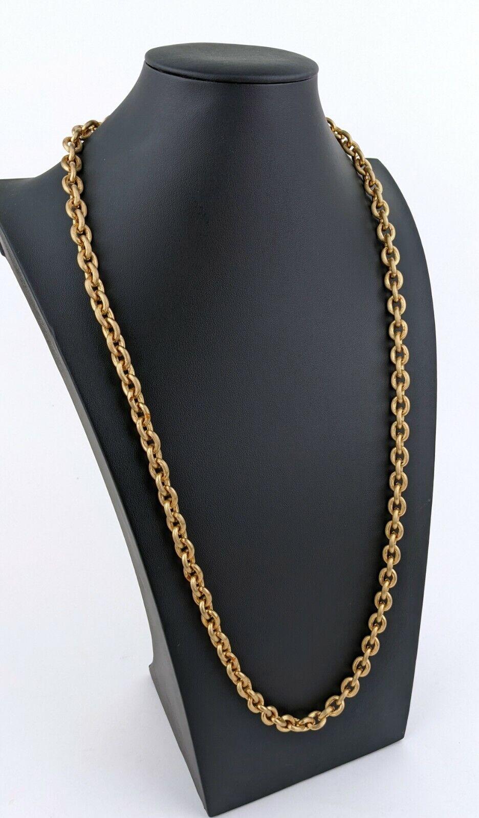 Modernist Vintage Givenchy Long Gold Link Chain Necklace with Oversized Logo Clasp For Sale