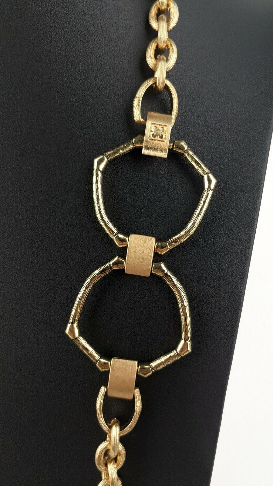 Vintage Givenchy Long Gold Link Chain Necklace with Oversized Logo Clasp In Excellent Condition For Sale In Montreal, QC