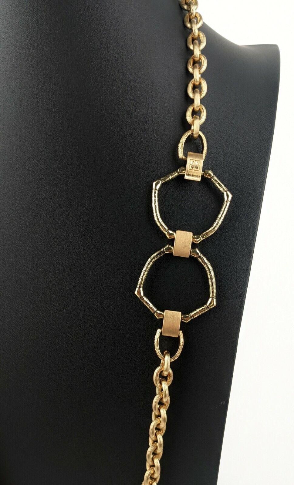 Vintage Givenchy Long Gold Link Chain Necklace with Oversized Logo Clasp For Sale 1