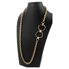 Vintage Givenchy Long Gold Link Chain Necklace with Oversized Logo Clasp
