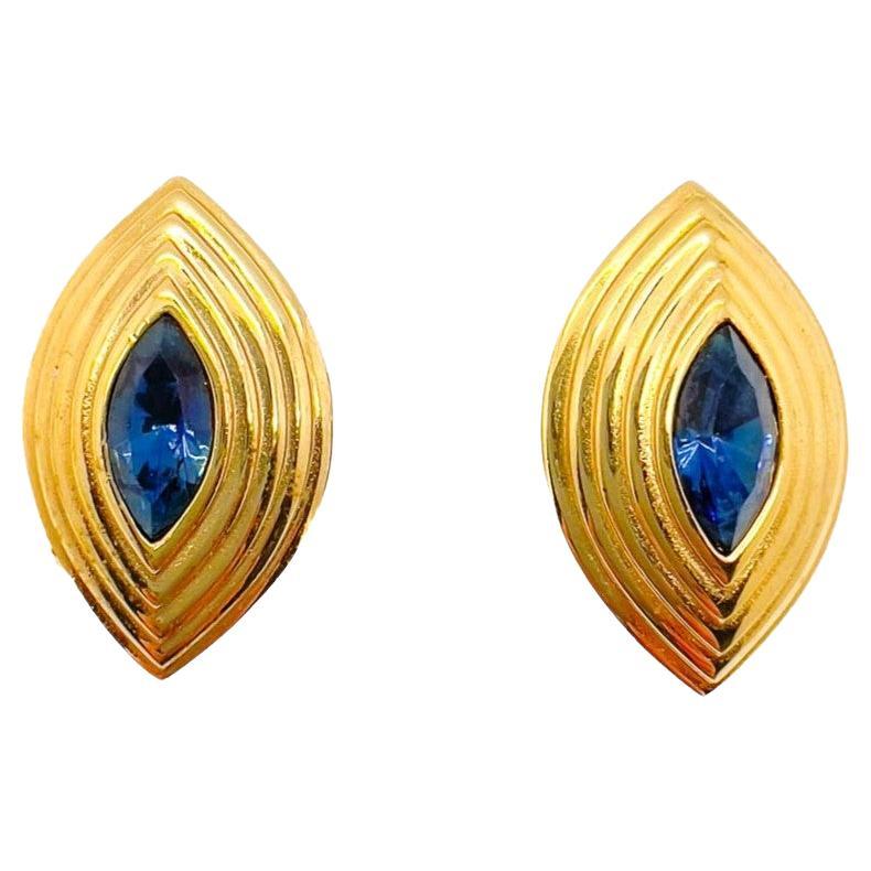 Vintage Givenchy Marquise Sapphire Crystal Earrings 1980s For Sale