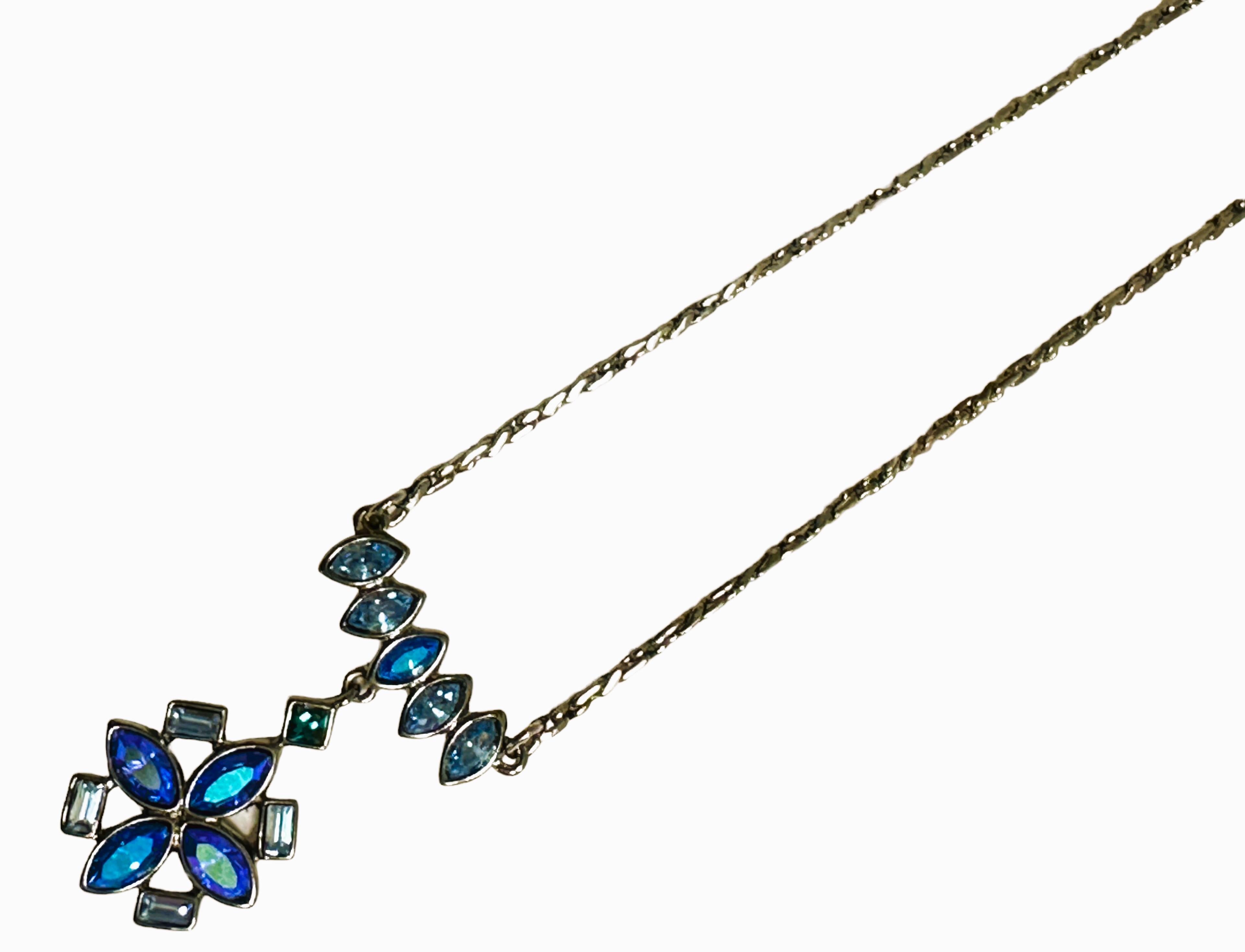 Marquise Cut Vintage Givenchy Multi-Color Blue Stone Necklace with Gun Metal Chain Mint For Sale