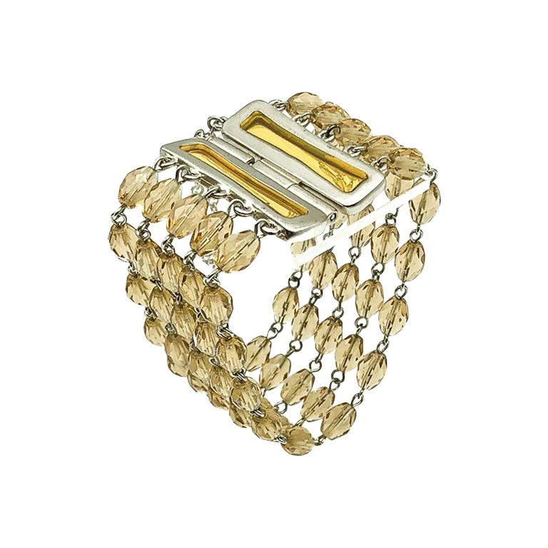 Vintage Givenchy Multi Row Citrine Glass Bracelet 1990s For Sale