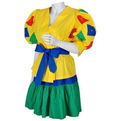 Vintage GIVENCHY NOUVELLE BOUTIQUE Color Block Balloon Sleeves Blouse Skirt Suit