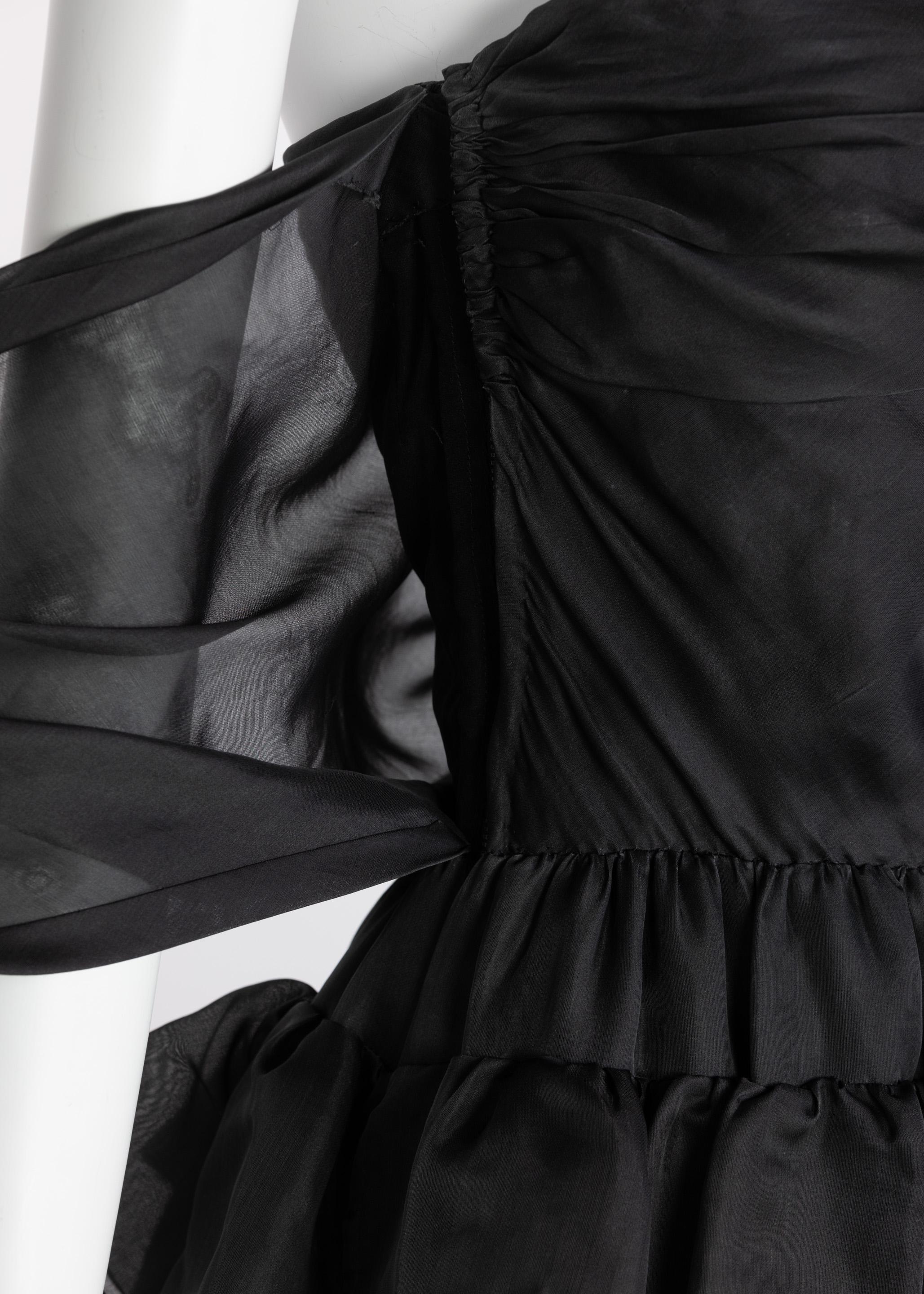 Vintage Givenchy Numbered Haute Couture Black Strapless Ruffled Gown, 1970s 3