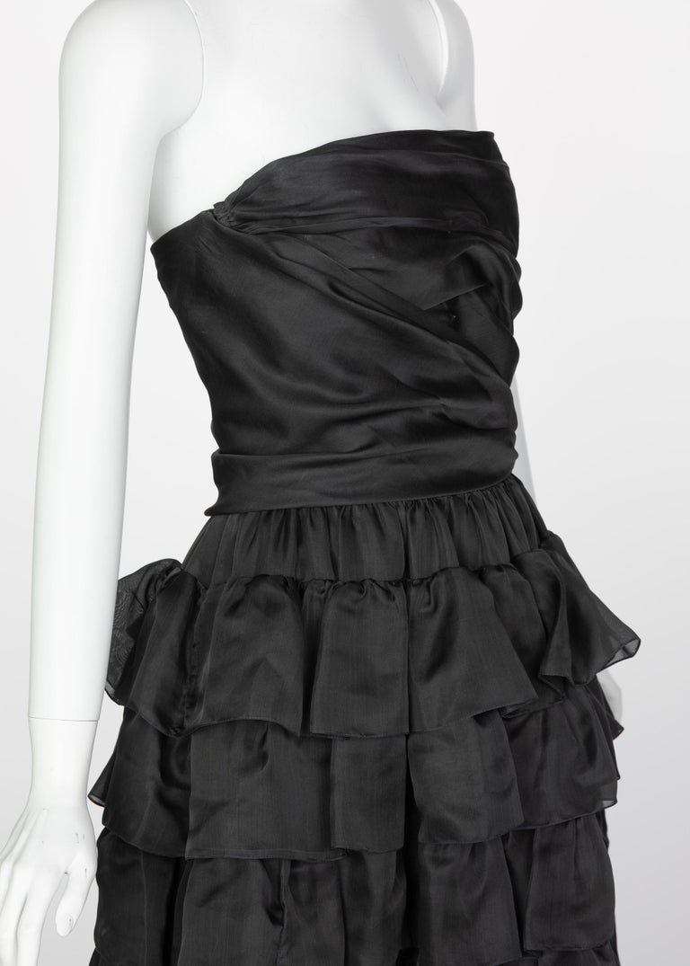 Vintage Givenchy Numbered Haute Couture Black Strapless Ruffled Gown, 1970s  at 1stDibs | vintage givenchy gown