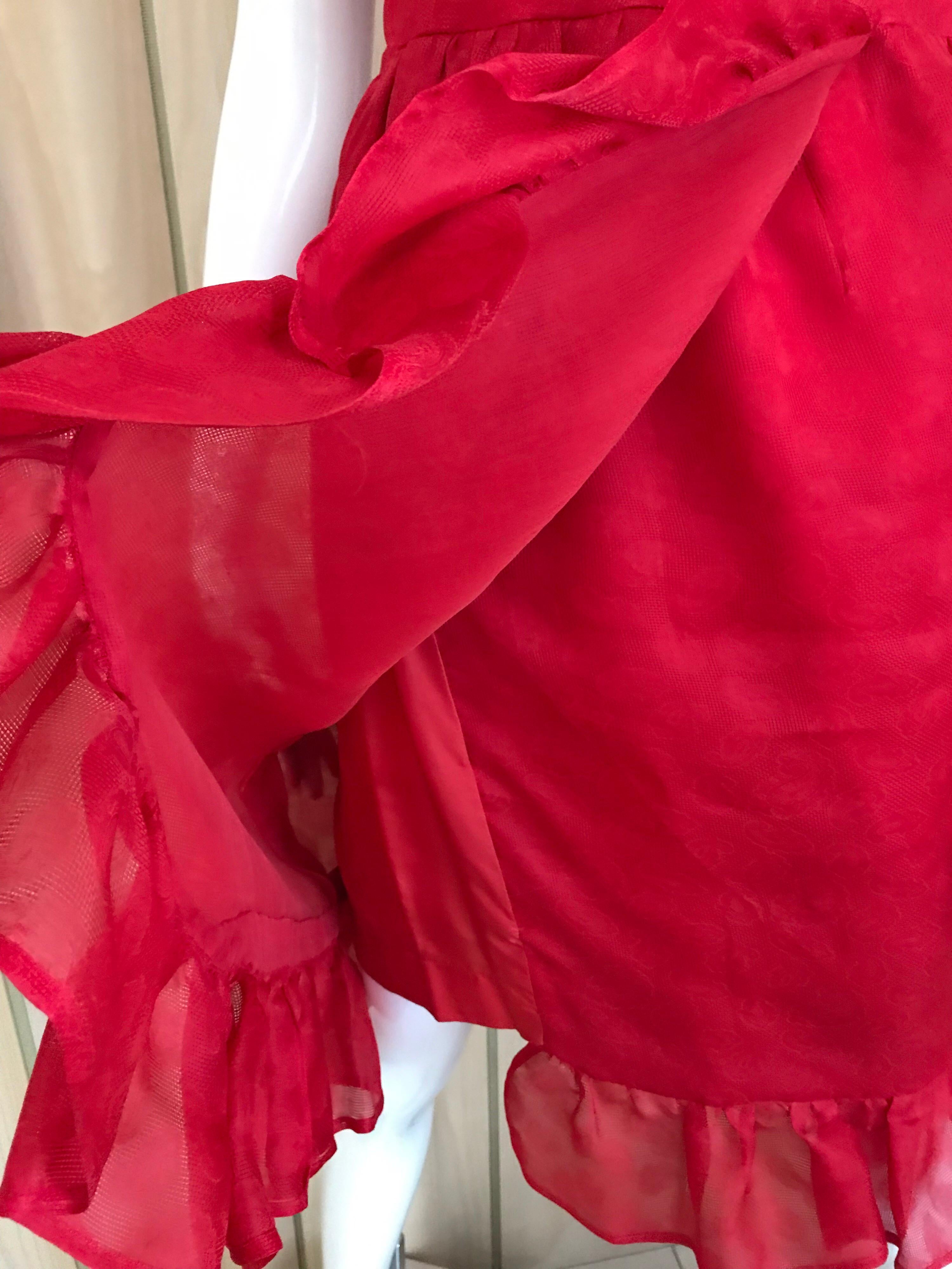 Vintage  Red Givenchy One Shoulder Ruffle Silk Cocktail Dress In Good Condition For Sale In Beverly Hills, CA