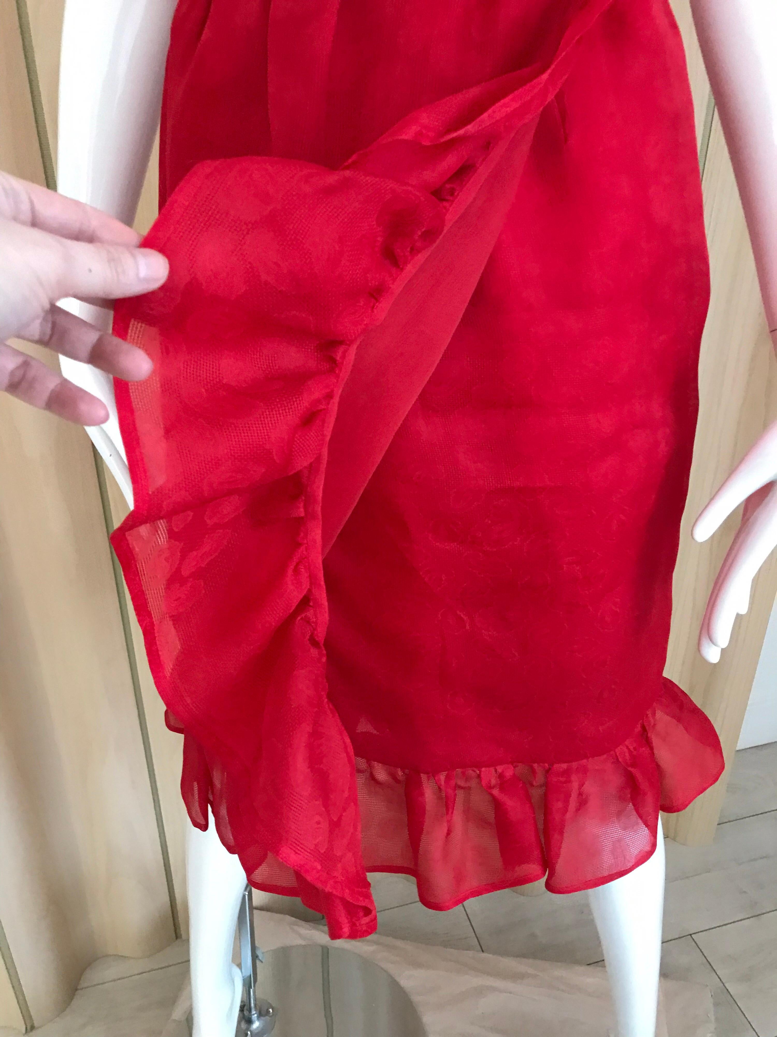 Women's Vintage  Red Givenchy One Shoulder Ruffle Silk Cocktail Dress For Sale