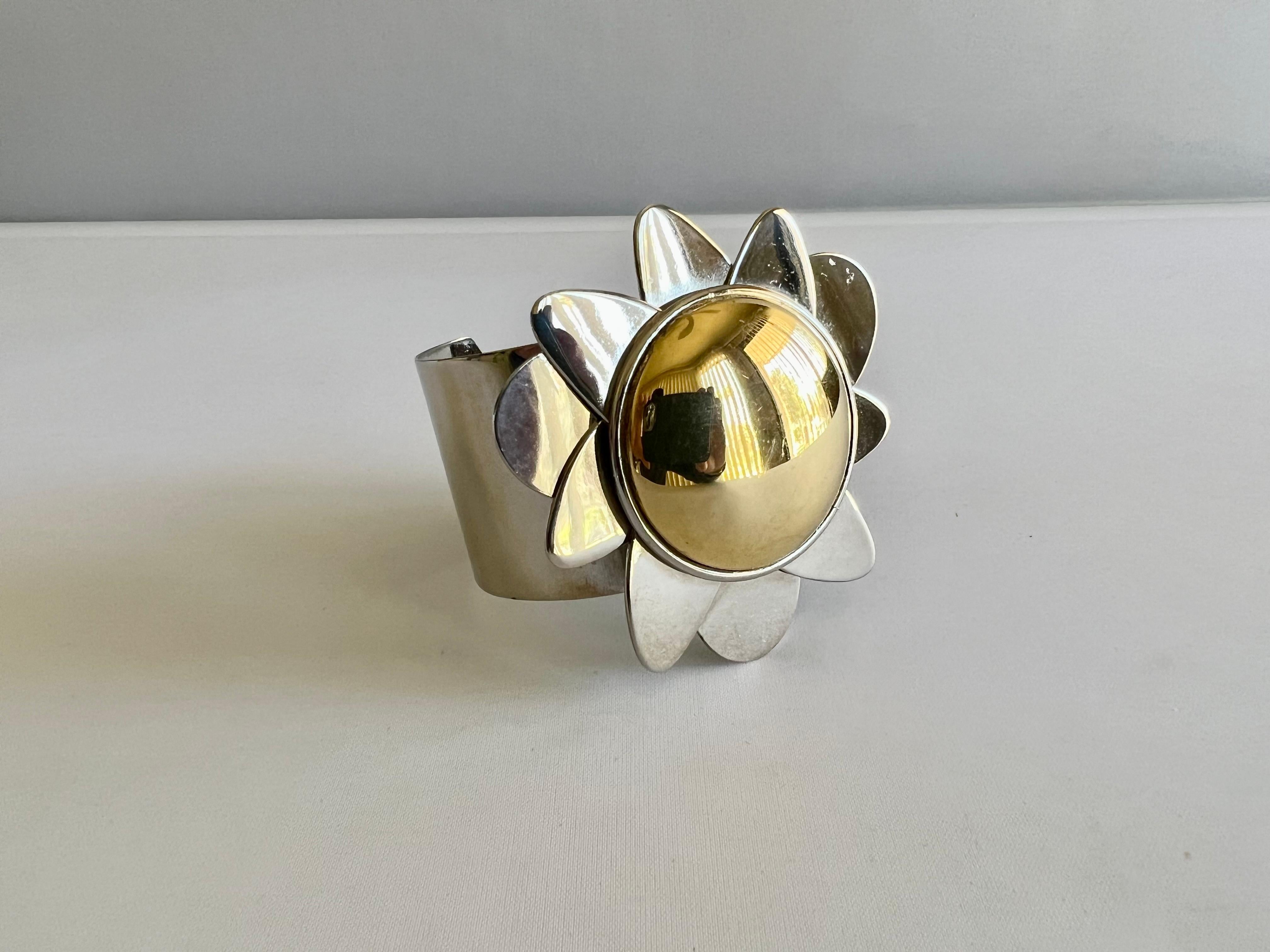 Vintage Givenchy Paris mixed metal mod flower cuff bracelet - signed Givenchy made in Paris circa 1960-70. Cuff opening measures 2.25