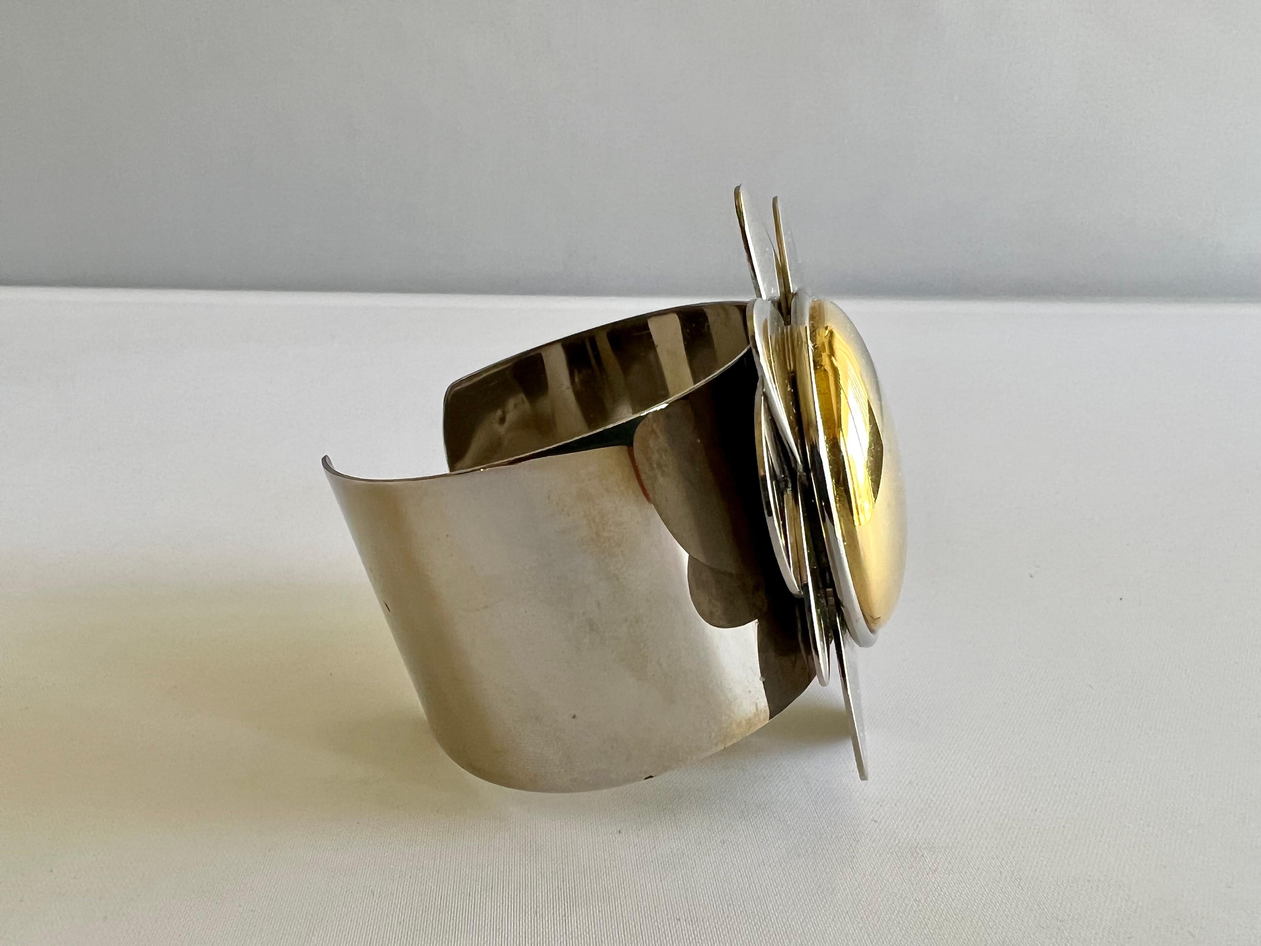 Vintage Givenchy Paris Mixed Metal Mod Flower Cuff Bracelet  In Excellent Condition In Palm Springs, CA