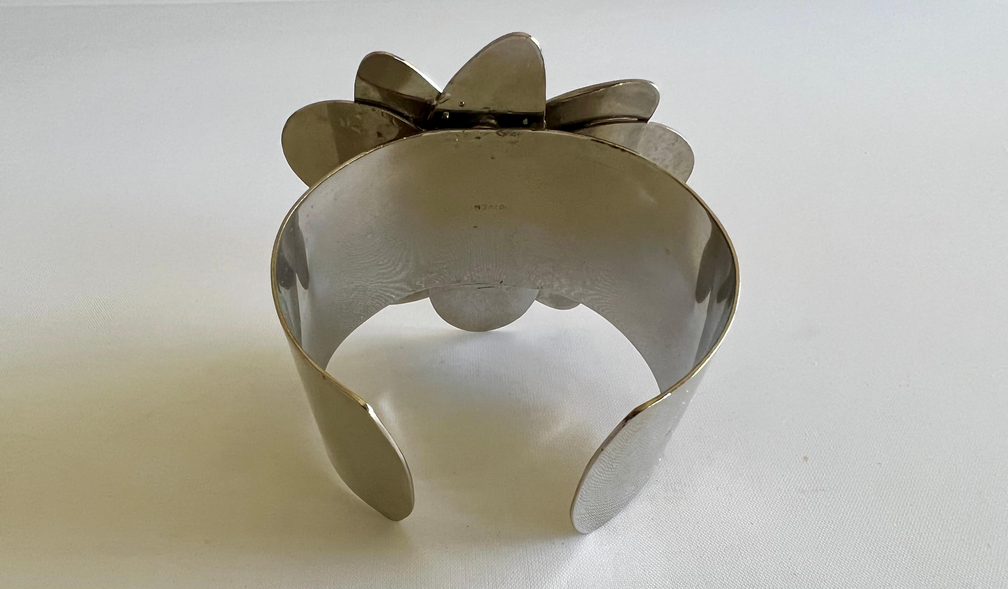 Women's Vintage Givenchy Paris Mixed Metal Mod Flower Cuff Bracelet 