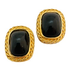 Vintage GIVENCHY Paris New York Gold schwarz Designer Landebahn Clip auf Ohrringe