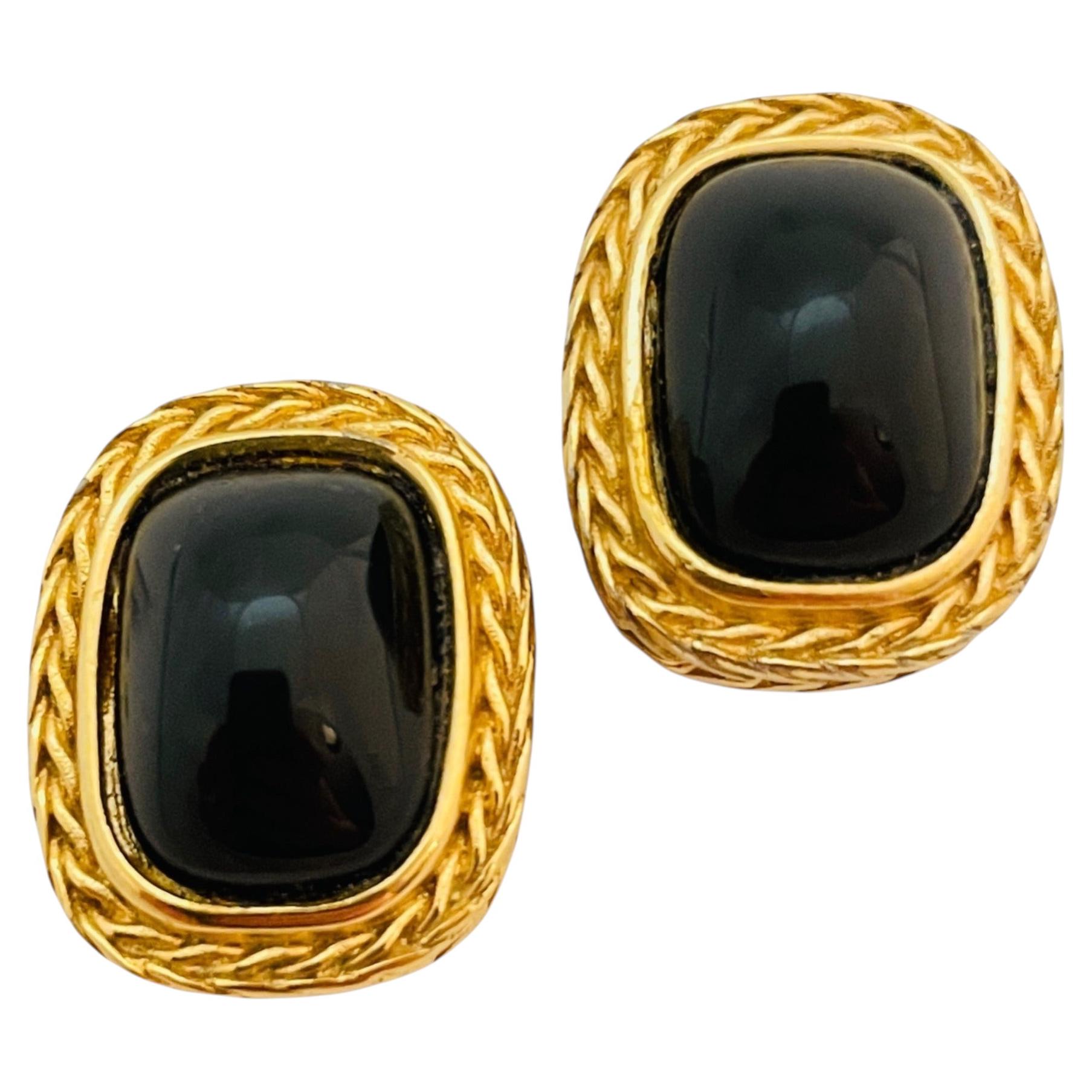 Vintage GIVENCHY Paris New York Gold schwarz Designer Landebahn Clip auf Ohrringe