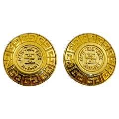 Vintage GIVENCHY Paris New York gold signed logo designer runway clip earrings