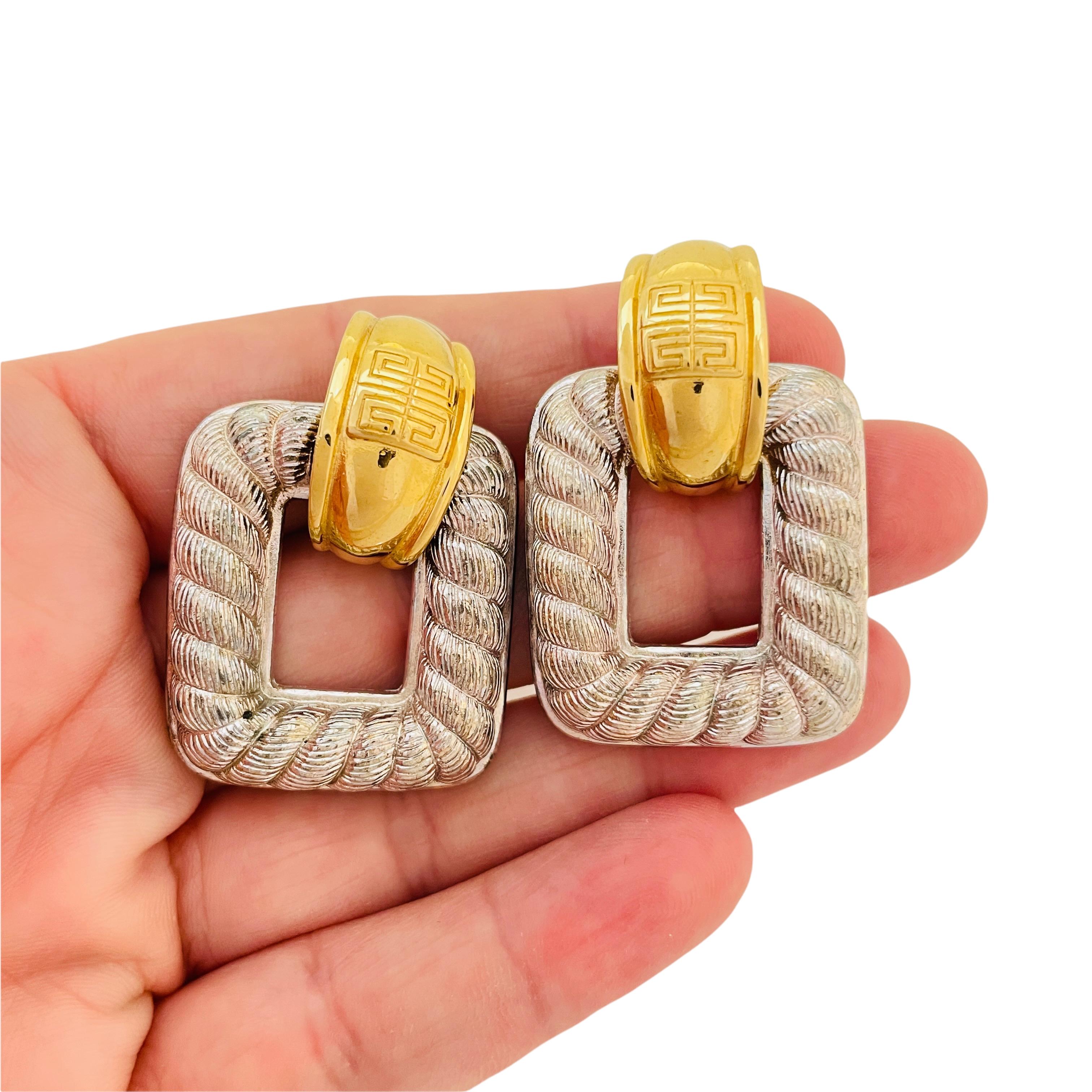 Vintage GIVENCHY Paris New York gold silver door knocker designer earrings In Good Condition In Palos Hills, IL