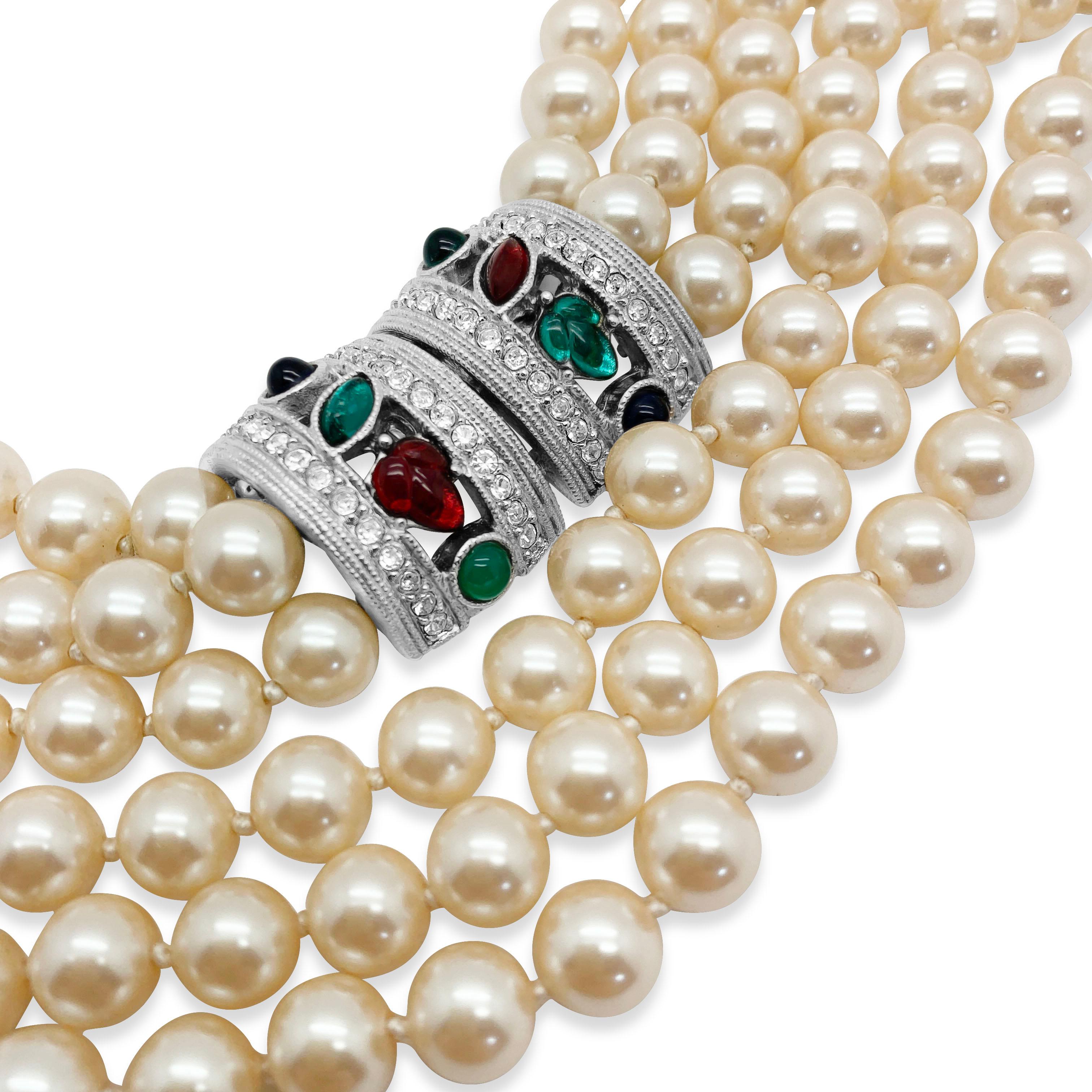 Vintage Givenchy Pearl Collar with Tutti Frutti Feature Clasp 1980s In Good Condition In Wilmslow, GB