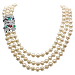 Vintage Givenchy Pearl Collar with Tutti Frutti Feature Clasp 1980s